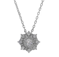 Sterling Silver With Rhodium, 13mm Snowflake Necklace With Cubic Zirconia