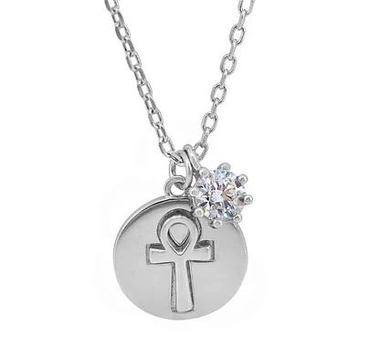 Sterling Silver With Rhodium, 10mm Cross Necklace With Cubic Zirconia