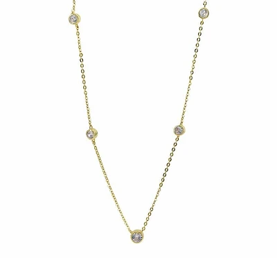 Sterling Silver With Gold, Graduated Cubic Zirconia Necklace