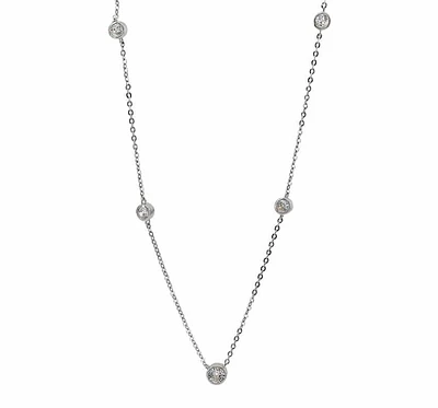 Sterling Silver With Rhodium, Graduated Cubic Zirconia Necklace