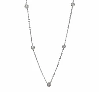 Sterling Silver With Rhodium, Graduated Cubic Zirconia Necklace