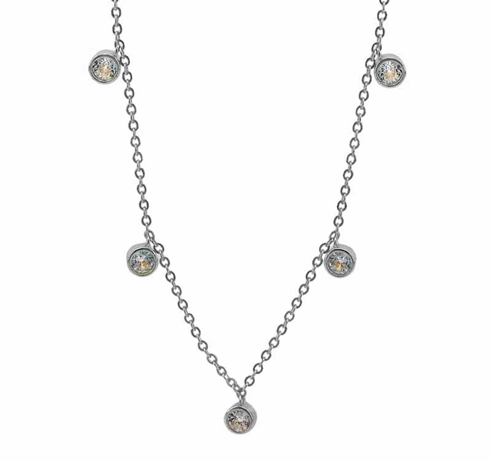 Sterling Silver With Rhodium, Dangling Necklace With 3.5mm Cubic Zirconia