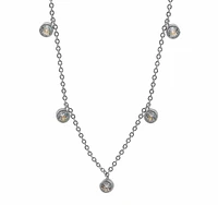 Sterling Silver With Rhodium, Dangling Necklace With 3.5mm Cubic Zirconia