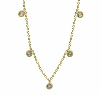 Sterling Silver With Gold, Dangling Necklace With 3.5mm Cubic Zirconia