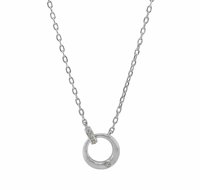 Sterling Silver With Rhodium, 13X10mm Loop Necklace With Cubic Zirconia