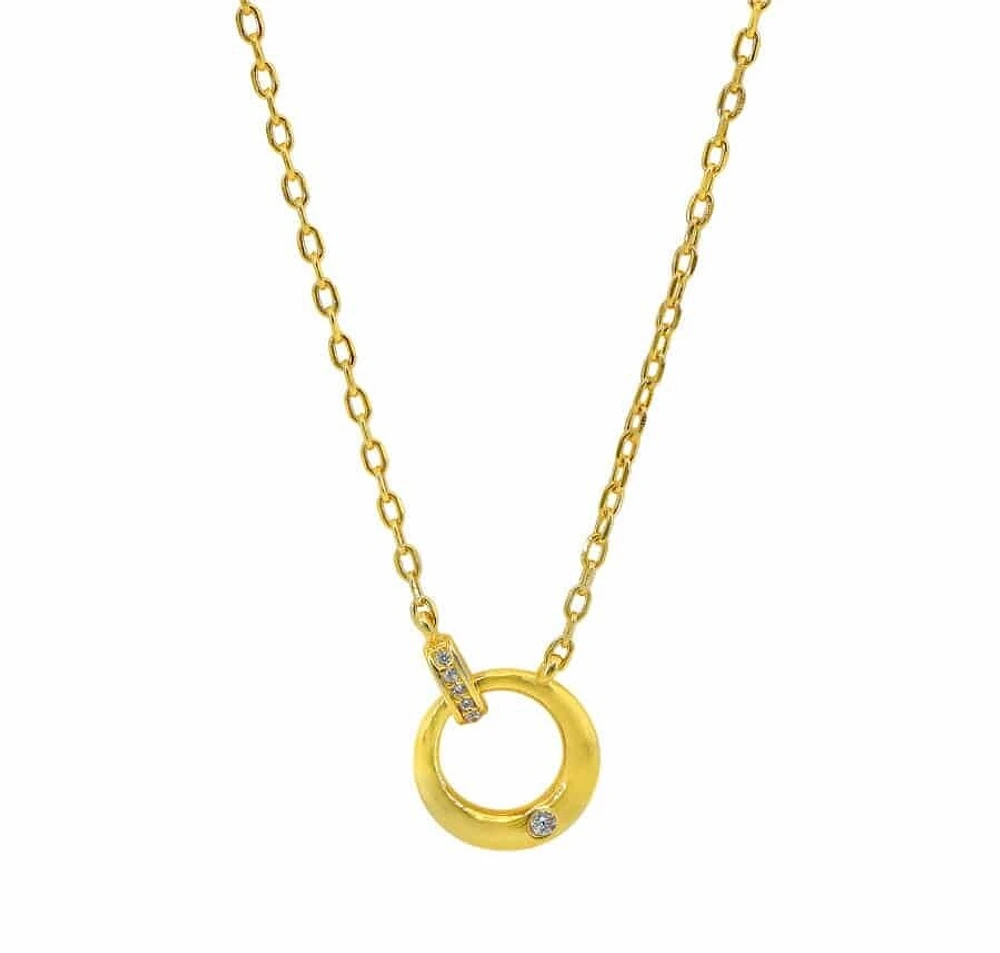 Sterling Silver With Gold, 13X10mm Loop Necklace With Cubic Zirconia