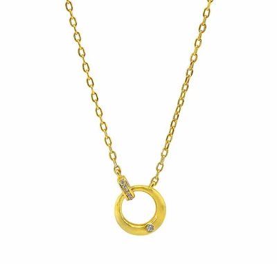 Sterling Silver With Gold, 13X10mm Loop Necklace With Cubic Zirconia