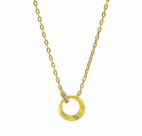 Sterling Silver With Gold, 13X10mm Loop Necklace With Cubic Zirconia