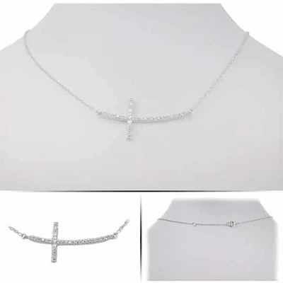 Sterling Silver With Rhodium, Sideways Cross (18X40mm) Charm