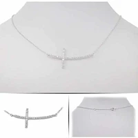 Sterling Silver With Rhodium, Sideways Cross (18X40mm) Charm