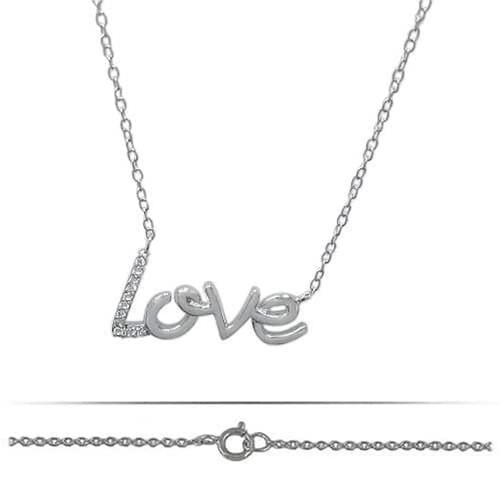 Sterling Silver With Rhodium, Love (11X22mm) Charm Necklace