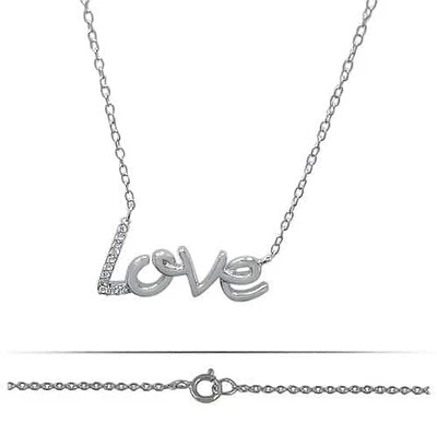 Sterling Silver With Rhodium, Love (11X22mm) Charm Necklace