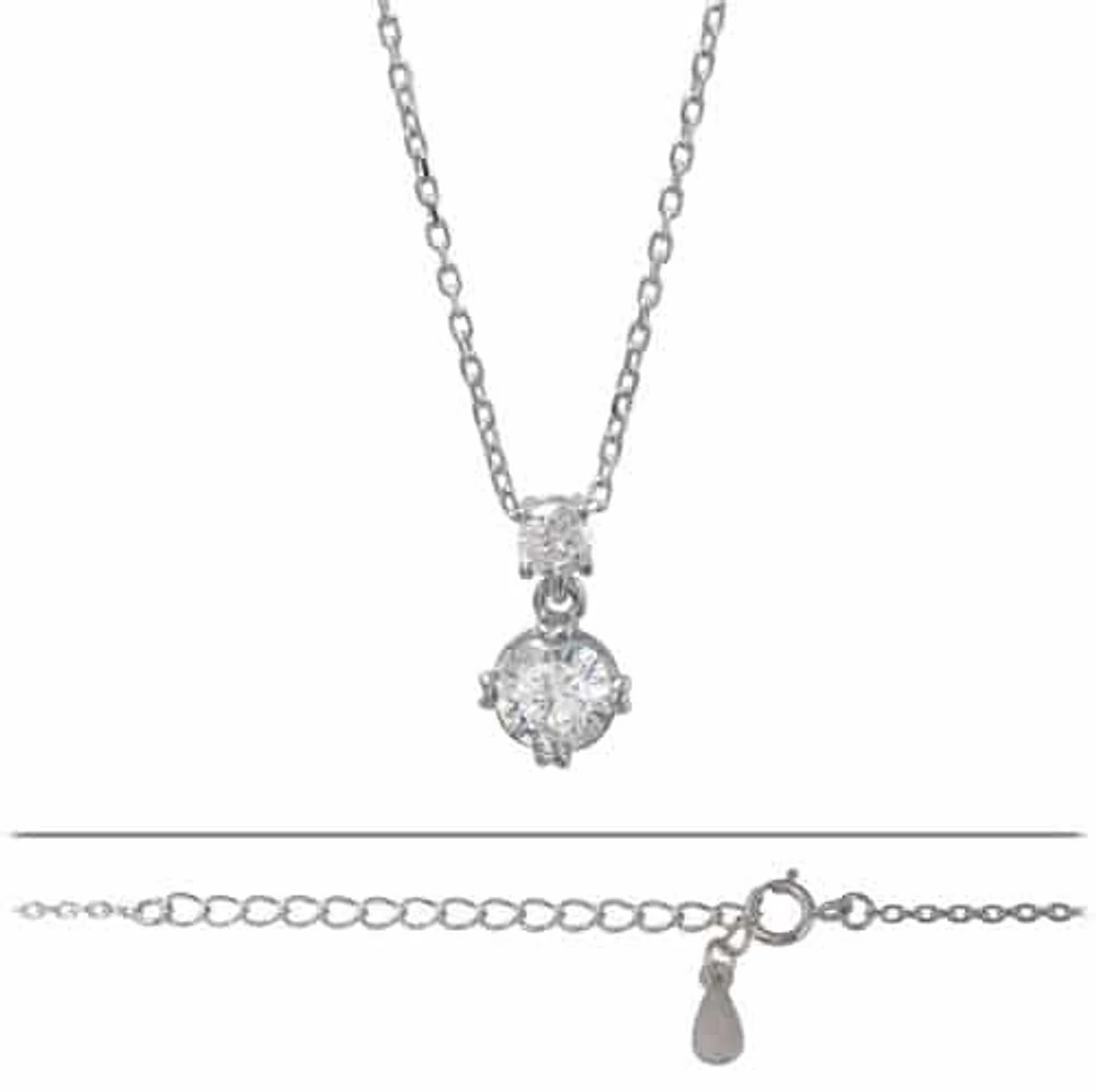 Sterling Silver With Rhodium, Round (3.7mm And 6mm) Cubic Zirconia Charm