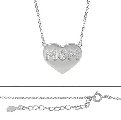 Sterling Silver With Rhodium, Mom Heart (16X20mm) Charm