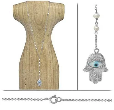 Sterling Silver With Rhodium, Evil Eye (23X17mm) Charm, Y-Necklace