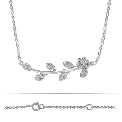 Sterling Silver With Rhodium, Flower Branch (30X9mm) Charm