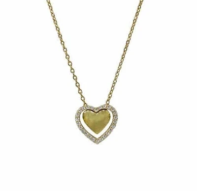 Sterling Silver With Gold, 11X12mm Heart Necklace With Cubic Zirconia