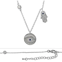 Sterling Silver With Rhodium, Evil Eye (12mm) And Hamsa (12X7mm) Charm