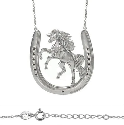 Sterling Silver With Rhodium, Horse And Horseshoe (42X39mm) Charm