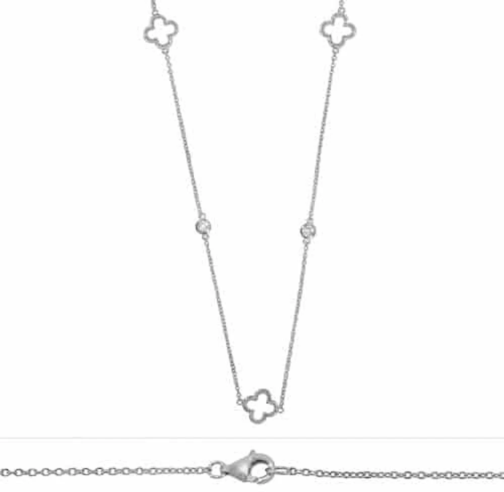 Sterling Silver With Rhodium, Flower (9X9mm) Charm Necklace