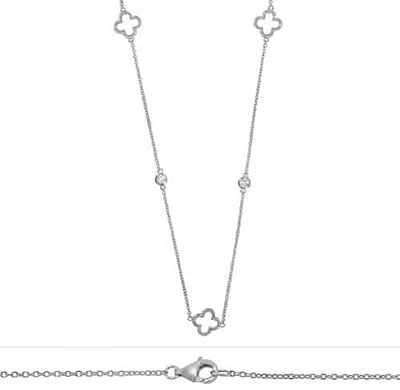 Sterling Silver With Rhodium, Flower (9X9mm) Charm Necklace