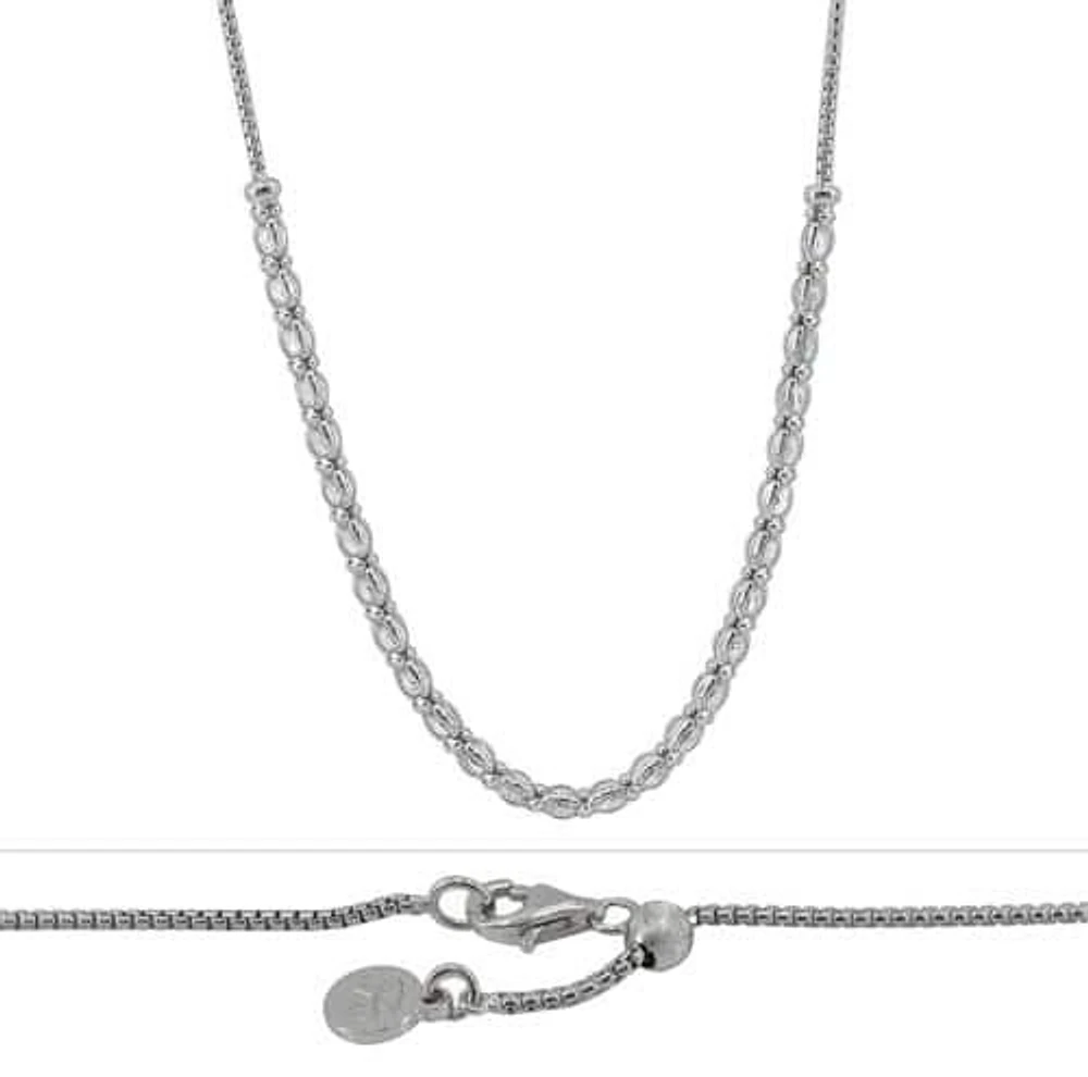 Sterling Silver With Rhodium, Adjustable Stone Necklace, 2.5mm Width