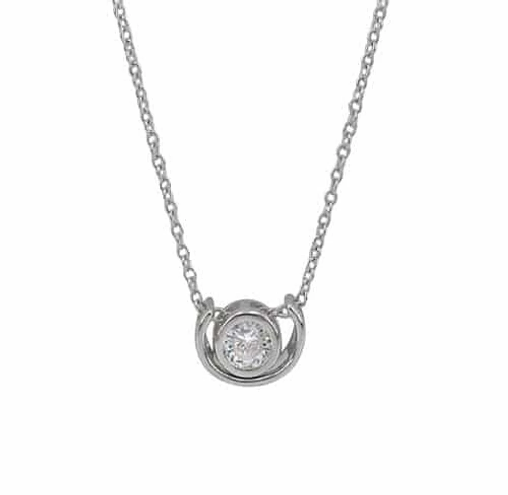 Sterling Silver With Rhodium, 5mm Cubic Zirconia Necklace