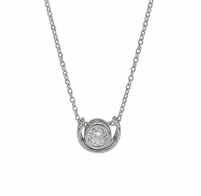 Sterling Silver With Rhodium, 5mm Cubic Zirconia Necklace