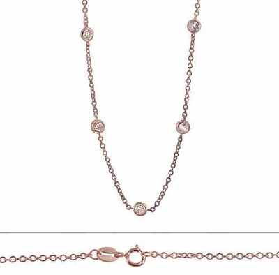 Sterling Silver With Rose Gold Plated, Multi Cubic Zirconia (4mm) Charm Necklace