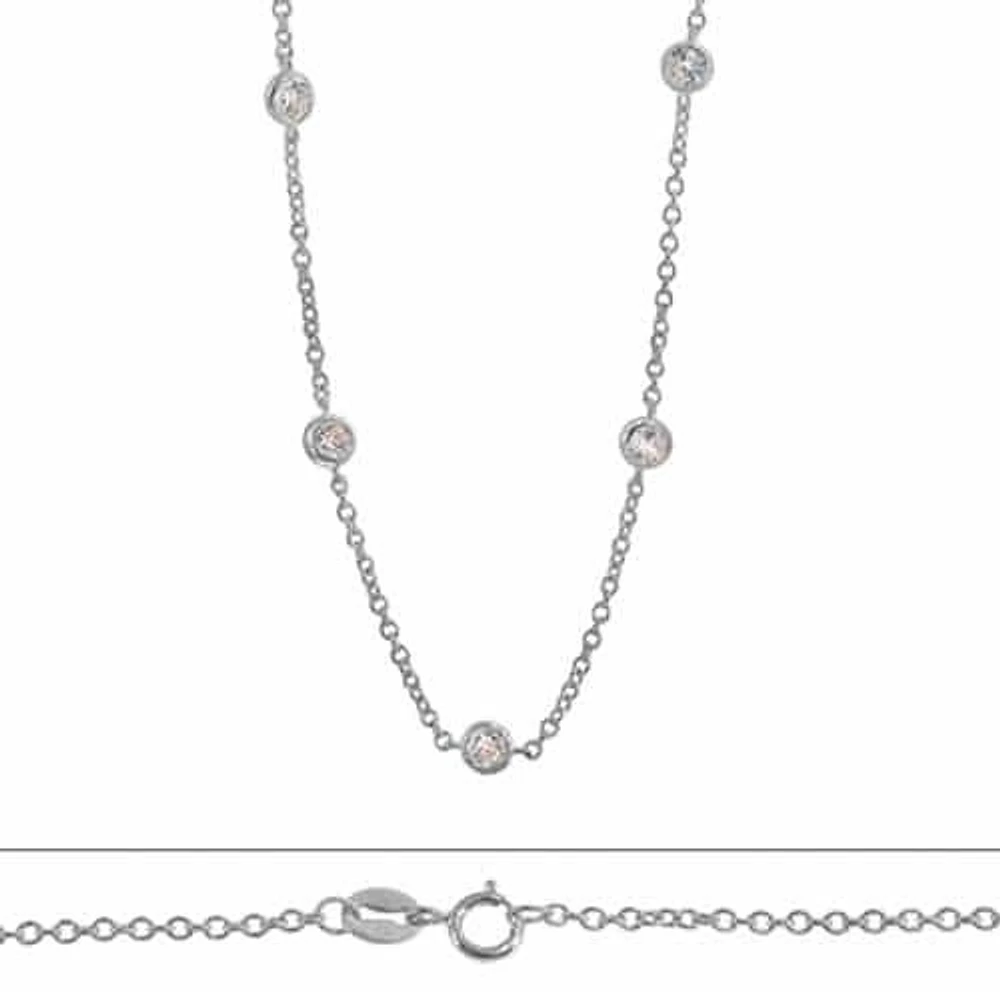 Sterling Silver With Rhodium, Multi Cubic Zirconia (4mm) Charm Necklace