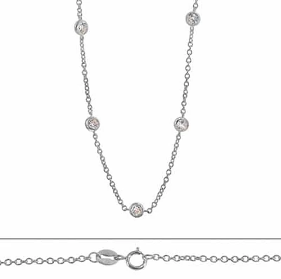 Sterling Silver With Rhodium, Multi Cubic Zirconia (4mm) Charm Necklace