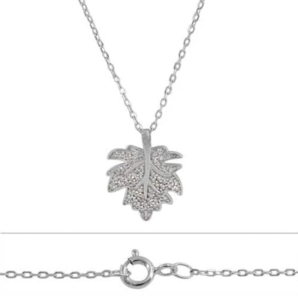 Sterling Silver With Rhodium, Leaf (15X17mm) Charm Necklace
