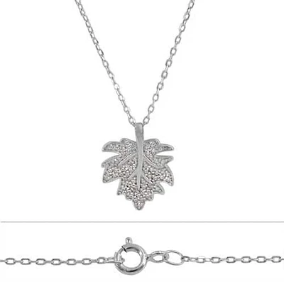 Sterling Silver With Rhodium, Leaf (15X17mm) Charm Necklace