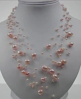 Pink Freshwater Pearl, 7 Strand Mesh Necklace. Approximate Pearl Size:  3-8mm Diameter