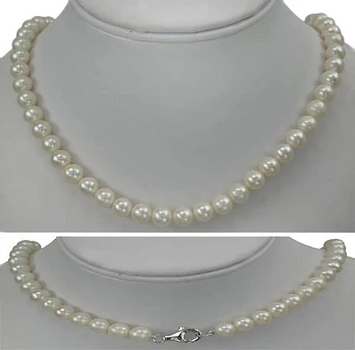 White Freshwater Pearl Necklace, Potato Shape, Approximate Pearl Size: 8X7mm