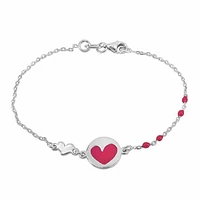 Sterling Silver With Rhodium, 10mm Heart Bracelet With 1.5mm Bead