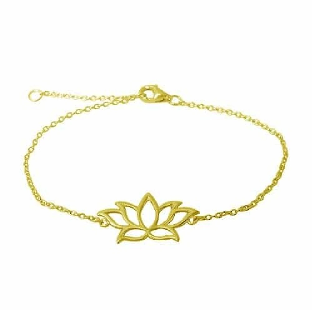 Sterling Silver With Gold, 12X21mm Lotus Charm Bracelet