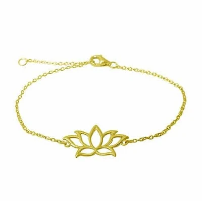 Sterling Silver With Gold, 12X21mm Lotus Charm Bracelet