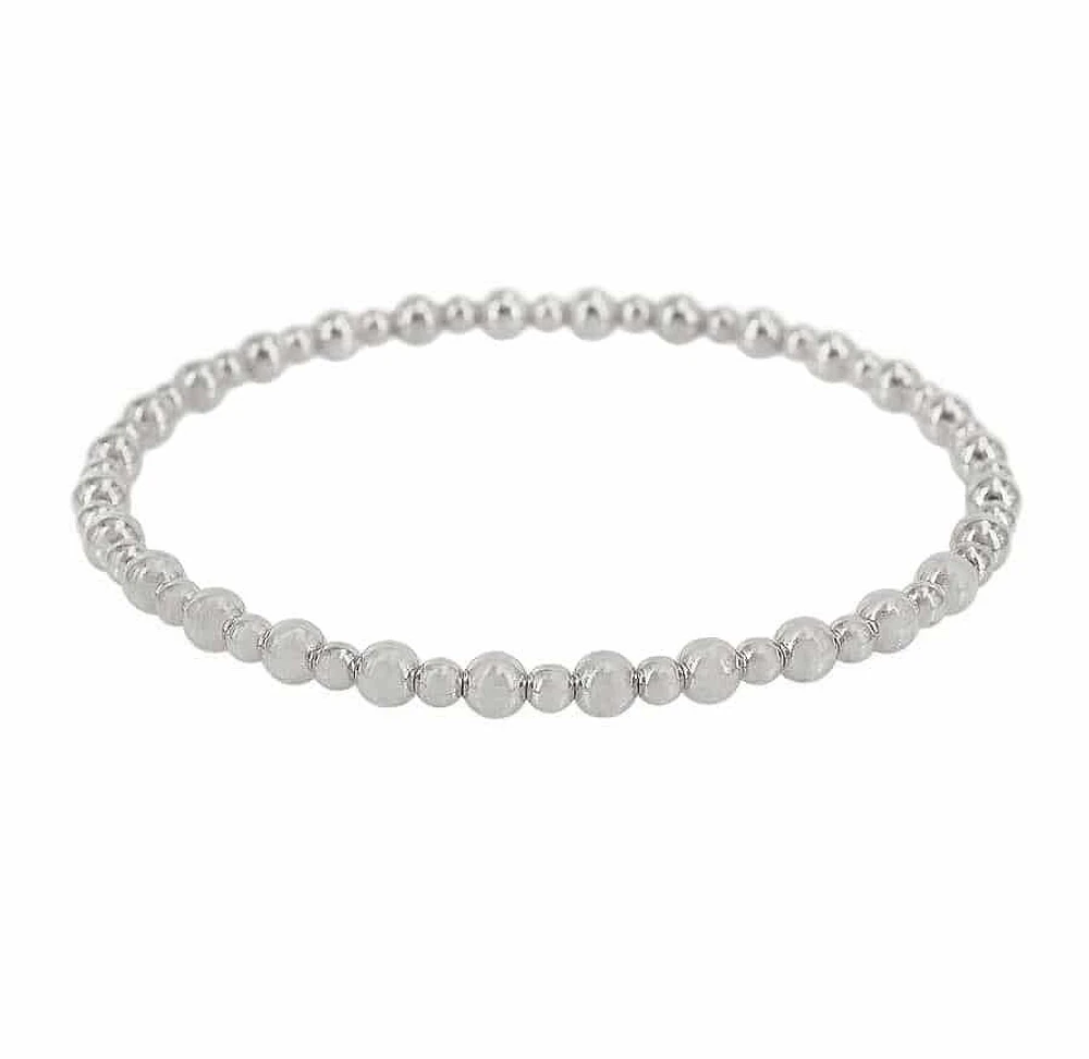 Sterling Silver, Elastic Bracelet With 3mm And 5mm Ball Bead