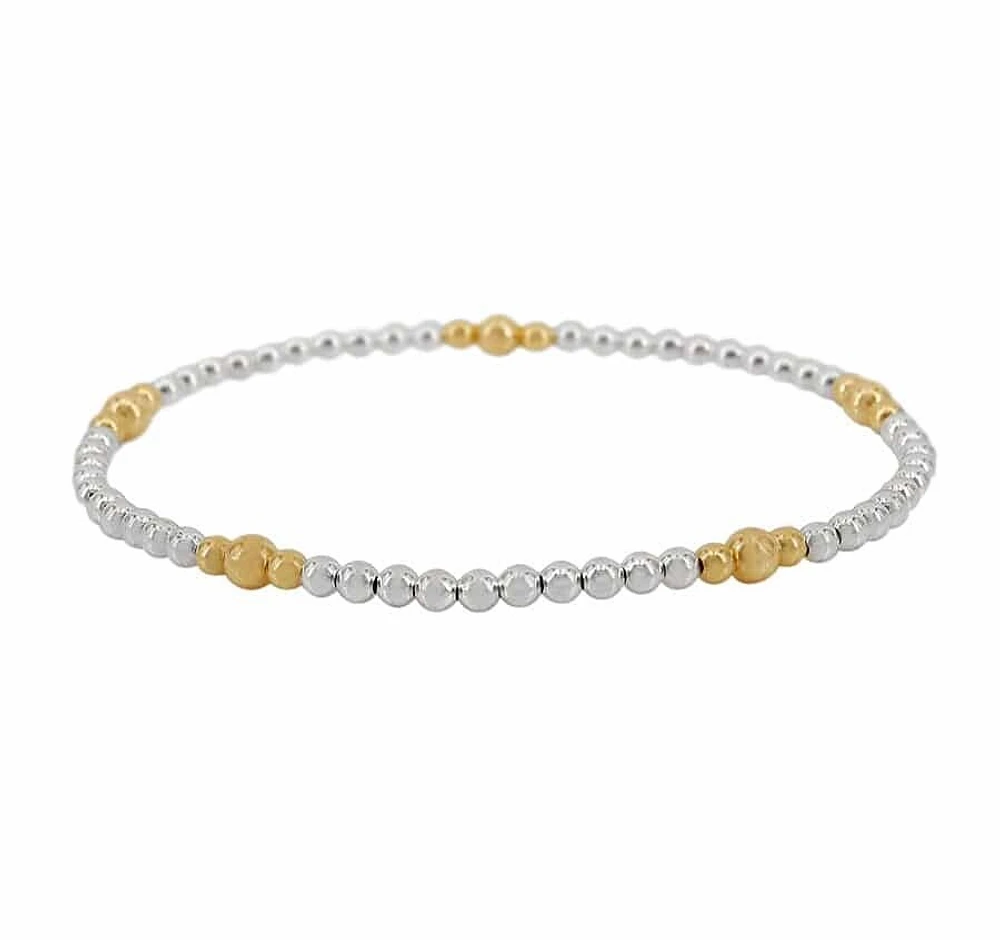 Elastic Bracelet With 3mm Sterling Silver Ball And 3mm + 4mm 14Kt Gold Filled Ball