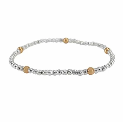 Elastic Bracelet With 3mm Sterling Silver Hammered Ball And 4mm 14Kt Gold Filled Ball