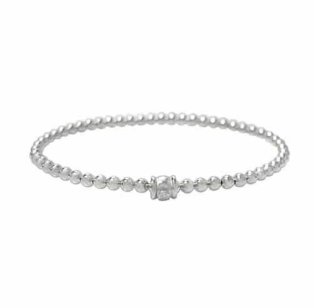 Sterling Silver, Elastic Bracelet With 3mm Smooth Ball Bead