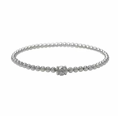 Sterling Silver With Rhodium, Elastic Bracelet With 3mm Ball Bead