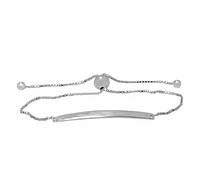 Sterling Silver, Curvy Rectangular Id Bracelet With 7mm Ball Bead Silicone Stopper. Approximate Id Plate Size: 3mm L X 37mm W X 1mm T