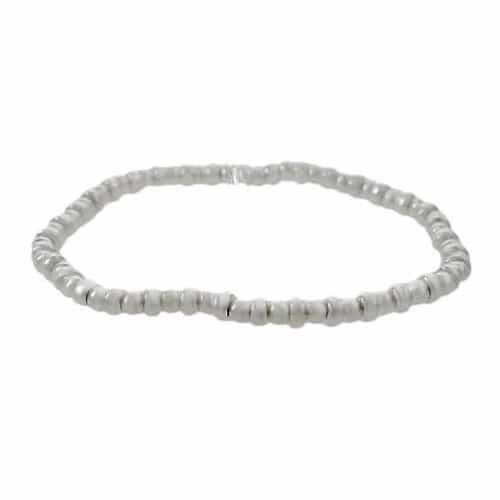 Sterling Silver, Elastic Bracelet With 3mm Ball Beads And 4X2mm Roundel Shape Beads
