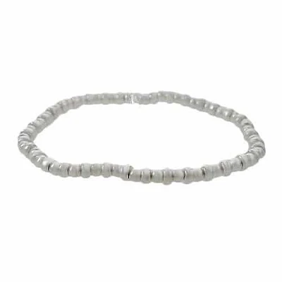Sterling Silver, Elastic Bracelet With 3mm Ball Beads And 4X2mm Roundel Shape Beads