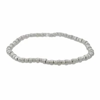 Sterling Silver, Elastic Bracelet With 3mm Ball Beads And 4X2mm Roundel Shape Beads