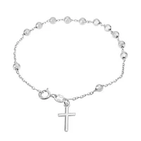 Sterling Silver, Rosary Bracelet With Oval Link Chain, 5mm Ball Bead