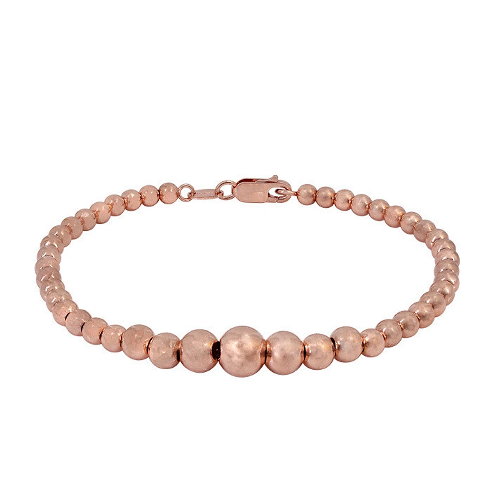 Sterling Silver With Rose Gold, Graduated Ball Bead Bracelet, 3-7mm(Ball Bead)