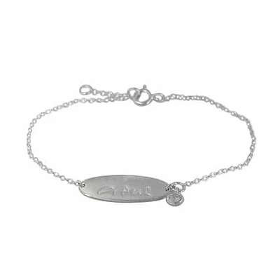 Sterling Silver With Rhodium, Love Bracelet With 21X8mm Carved Oval Plate